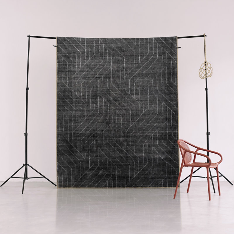 Tapis décoratif moderne à motif géométrique noir, Rectangle 3 pi 9,81 po x 6 pi 6,74 po