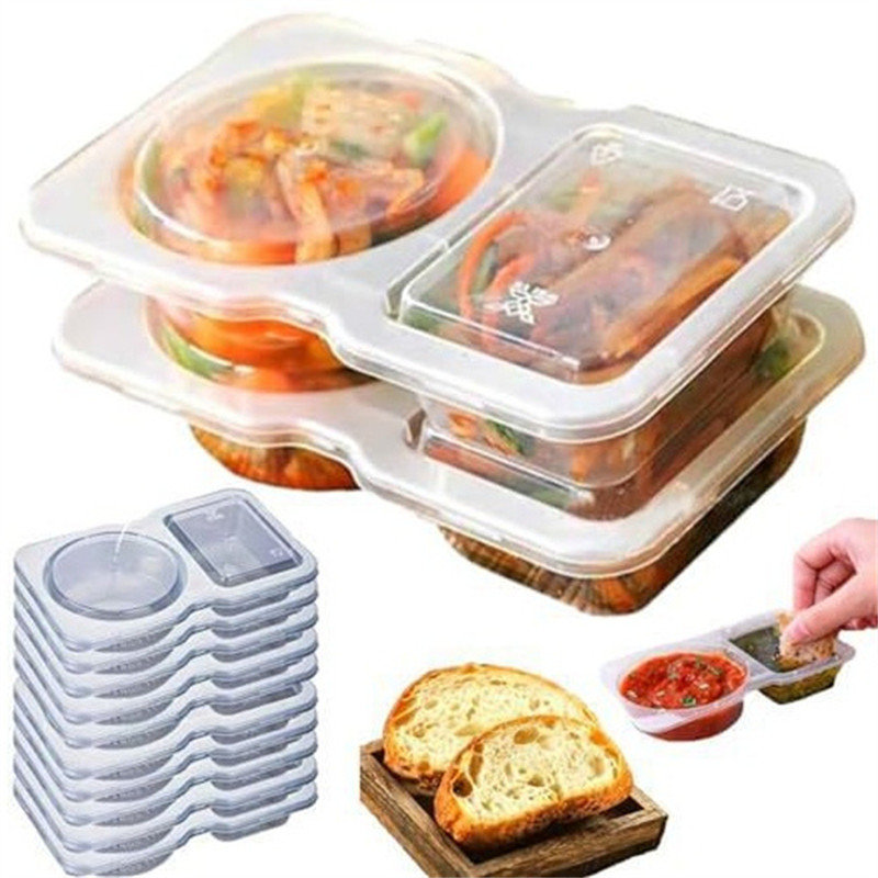 Contenants à collation réutilisables - Contenant à condiments à double compartiment avec couvercle, pots de trempage portables pour sauces