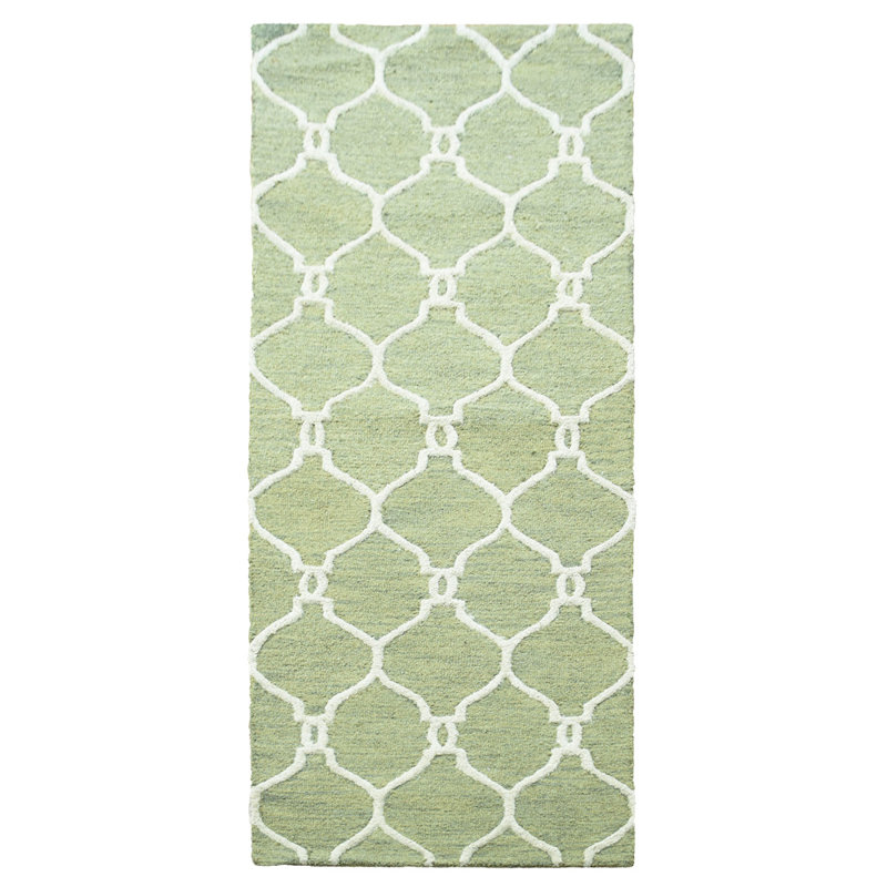 Yassine HAND TUFTED WOOL ECO-FRIENDLY AREA RUGS - Rectangle | Green & Beige, Geometric Modern Design, High Pile Handmade Anti Skid Area Rugs for Living Room, Bed Room 