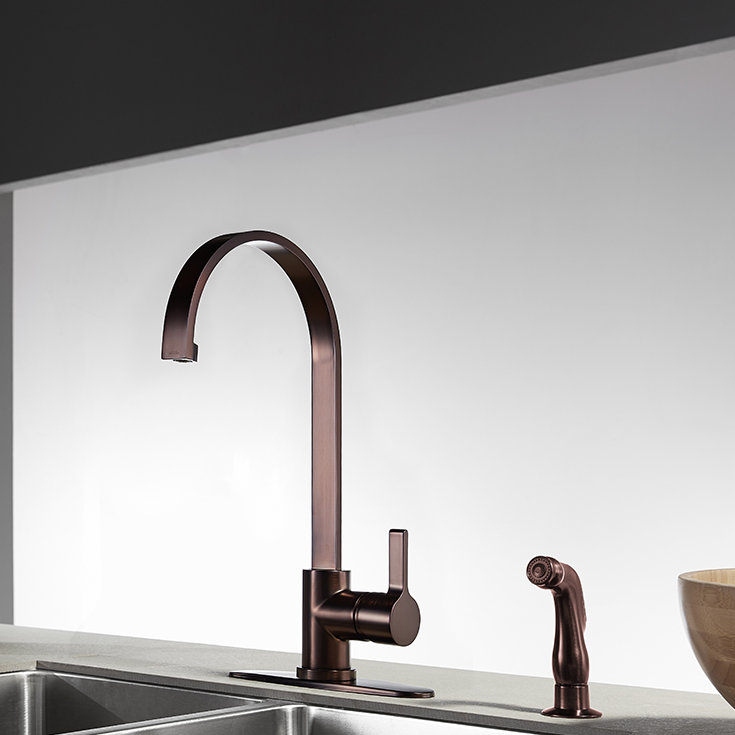 Kingston Brass Continental Single-Handle 2-Hole Deck Mount Kitchen Faucet with Side Sprayer