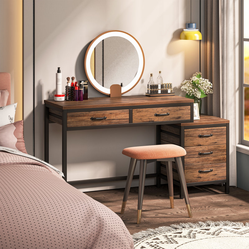 51''W Reversible Desk with Drawers, Brown/Black