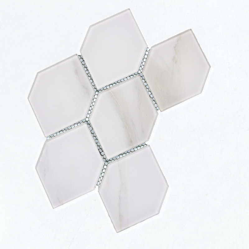Tuscan Design 4" x 5" Glass Honeycomb Mosaic Wall Tile, Calacatta White/Gray veins