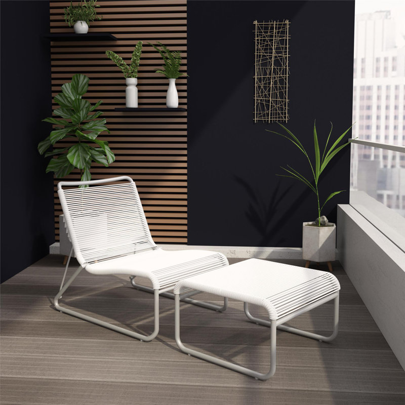 Metal Outdoor Armless Lounge Chair with Ottoman, White