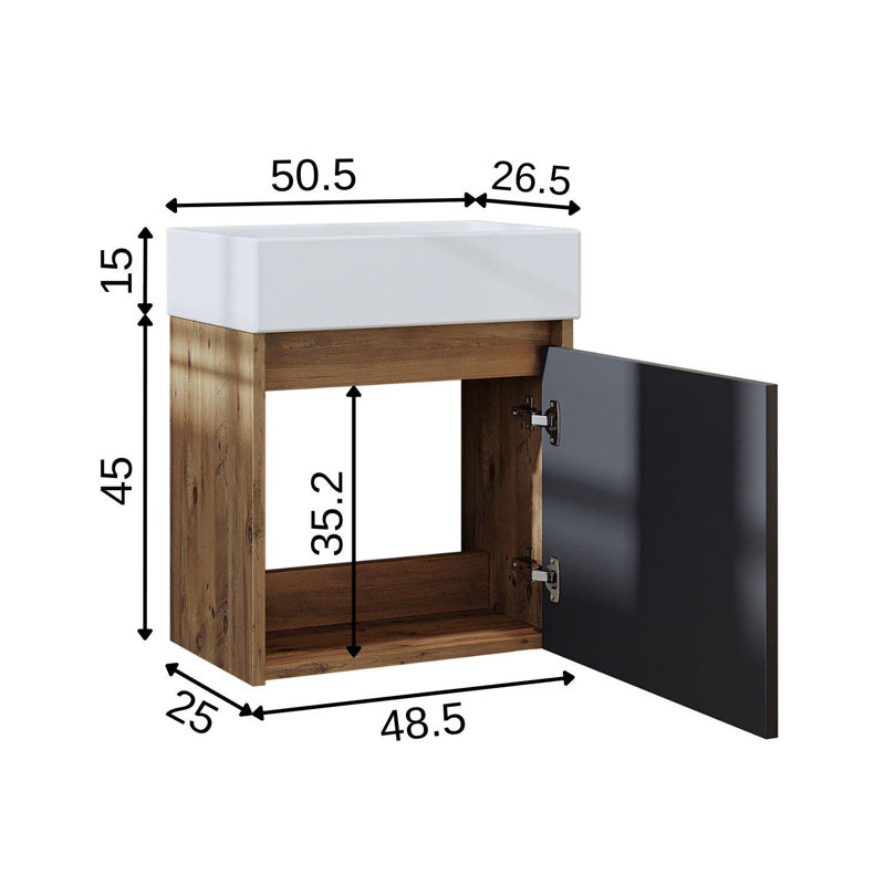 Bittencourt Cloakroom Vanity Unit with Washbasin,  Anthracite/Oak
