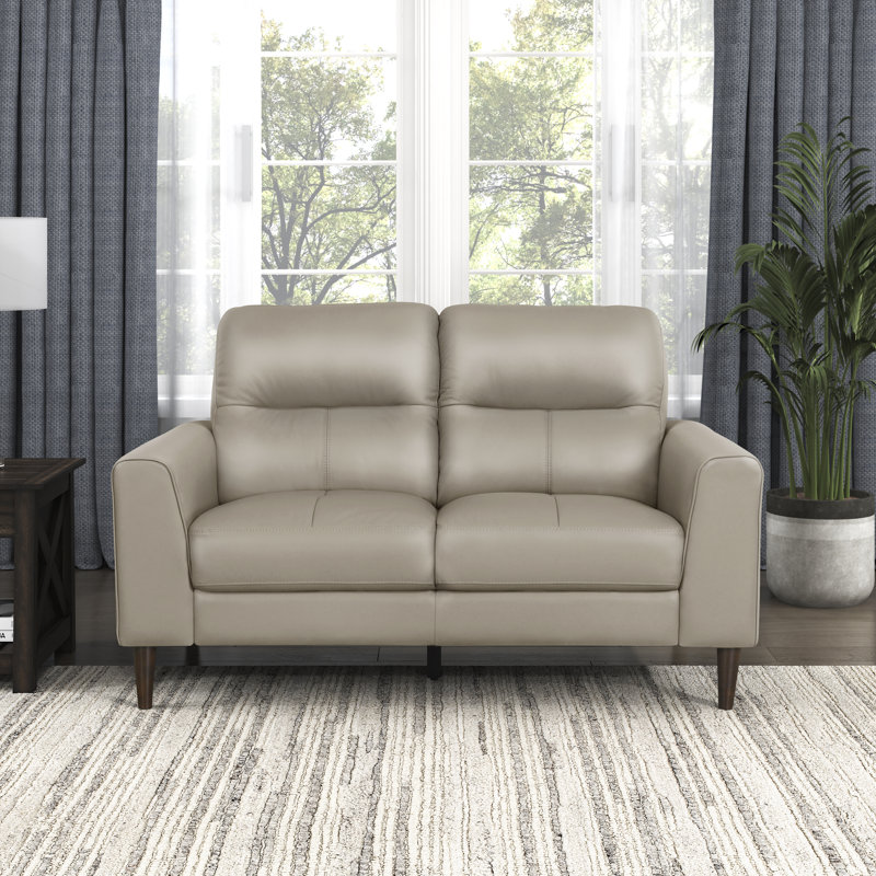 Upton 56'' Modern & Contemporary Top Grain Leather Loveseat with Durable Solid Wood & Plywood Frame, Beige Leather Match