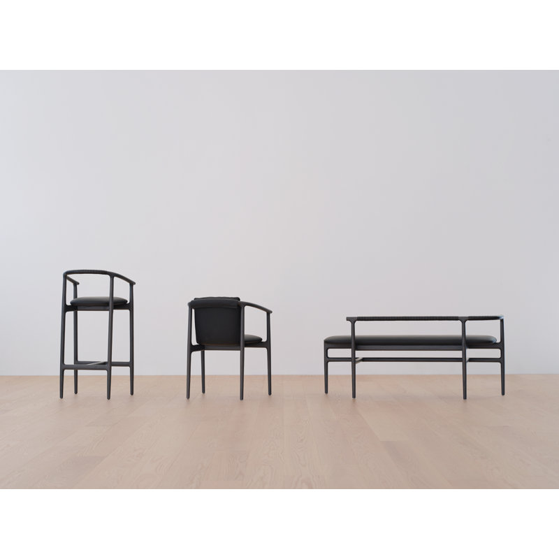 Charlie Upholstered Stool with Solid Wood Frame, Black Oak, Jade 501/Polyester