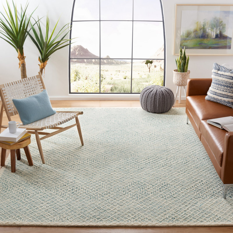 Tapis bleu / ivoire en laine touffeté à la main Milbridge, Rectangle 6 pi x 9 pi