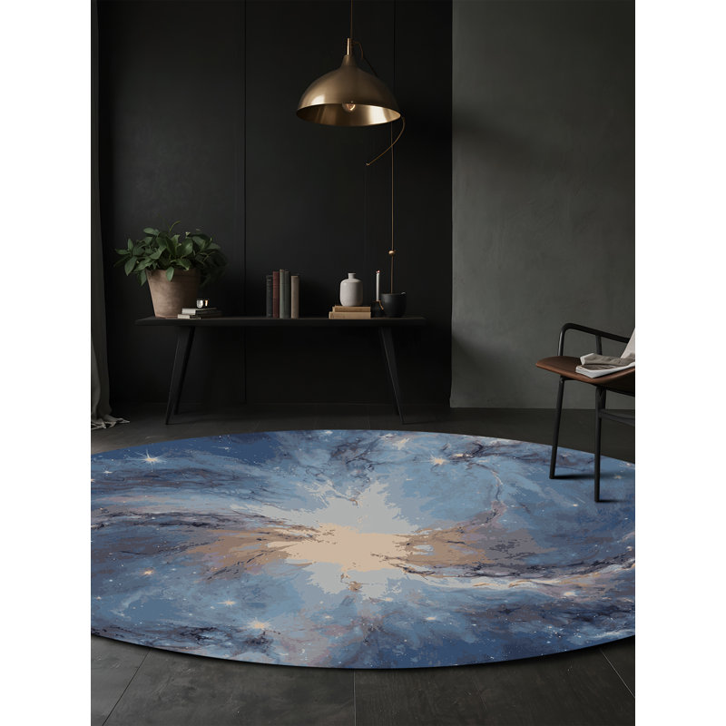 Tapis bleu lavable à la machine, Rond 5 pi