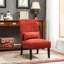 Fauteuil d'appoint contemporain sans accoudoirs en tissu chenille rouge, avec coussin.-1759804483-1759804508