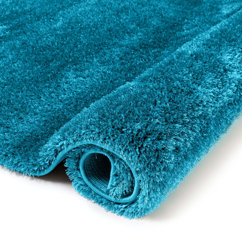 Tapis bleu à poils longs Feather, Rectangle 7 pi 10 po x 9 pi 10 po