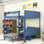 Lit mezzanine double avec bureau rotatif en L, salon convertible et éclairage DEL