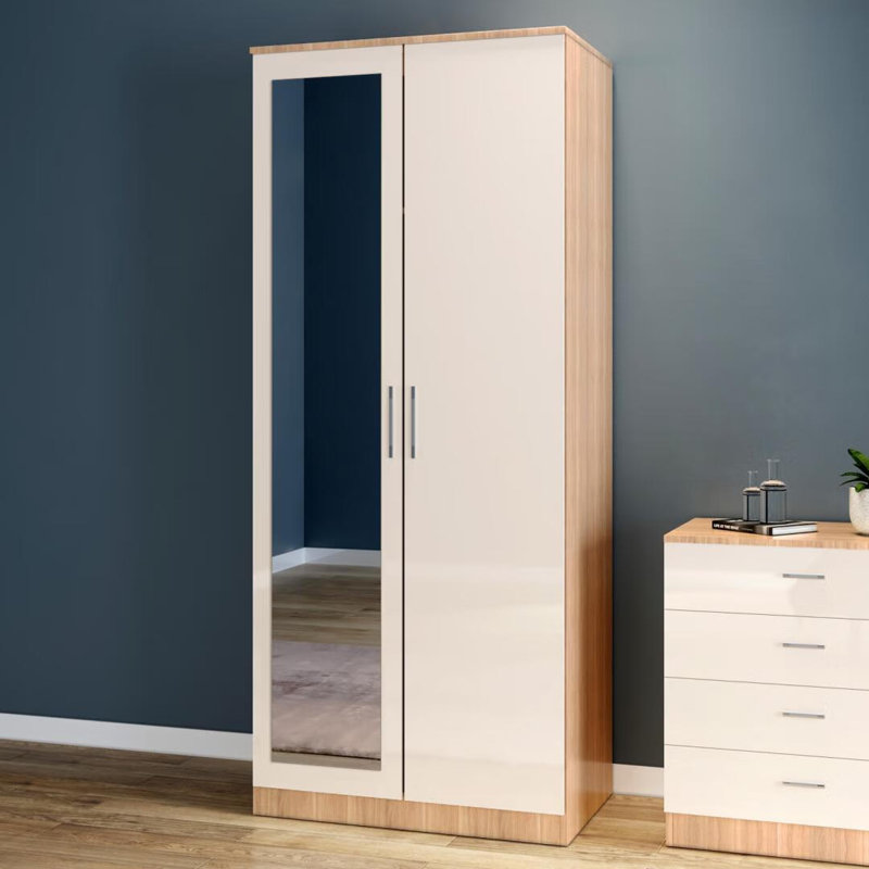 2 Door Manufactured Wood Wardrobe, Cream/Oak