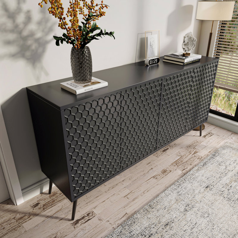 Buffet Mid-Century moderne 63 po - 5 pieds de support et 4 tablettes réglables - Armoire de rangement pour le vestibule ou le salon