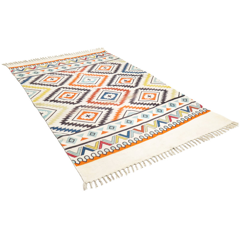 Aleksia Cotton Geometric Indoor / Outdoor Rug, Rectangle 3' x 5'