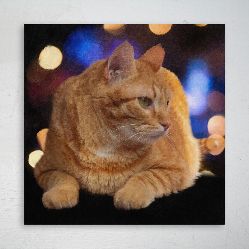 Chat tigré orange sur fond noir - 1 pièce, impression carrée sur toile tendue, H 12 po x l 12 po x P 2 po