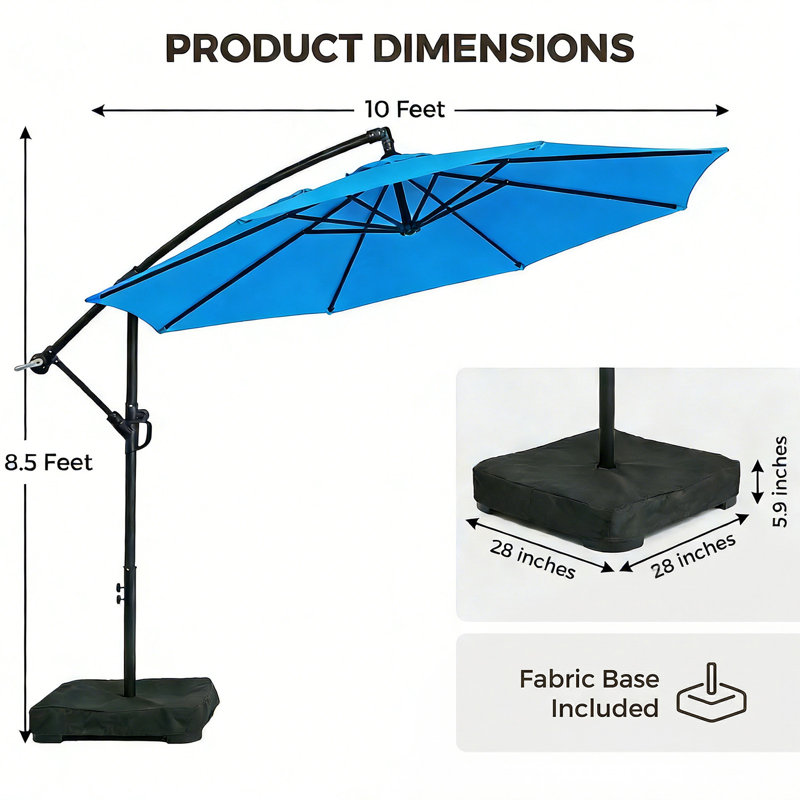 Parasol en porte-à-faux octogonal 10 'avec base lestée, Bleu royal