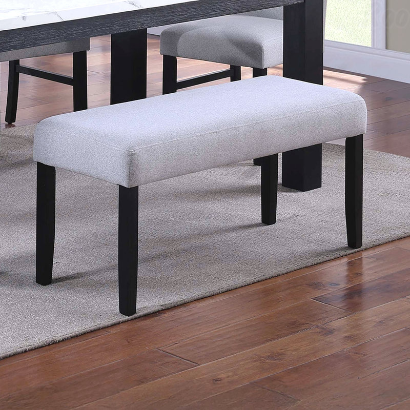 1-Piece Contemporary Style Dining Bench - Charcoal Wooden Legs, Soft Fabric Upholstered Seat, Black, Charcoal