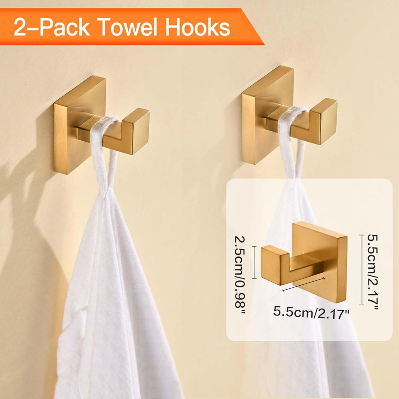 Modern Bathroom Hardware Set With Towel Bar, Rack, Toilet Paper Holder, And Robe Hooks - Wall Mounted Stainless Steel Accessories For Stylish And Functional Bathroom Organization