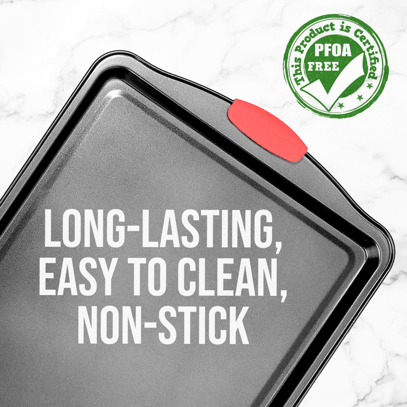 NutriChef 15" Non-Stick Carbon Steel Cookie Sheet with Red Silicone Handles