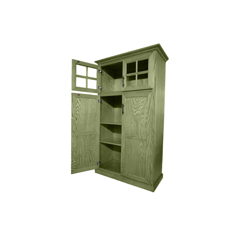 Garde-manger traditionnel en chêne massif avec rangement supérieur, Vert