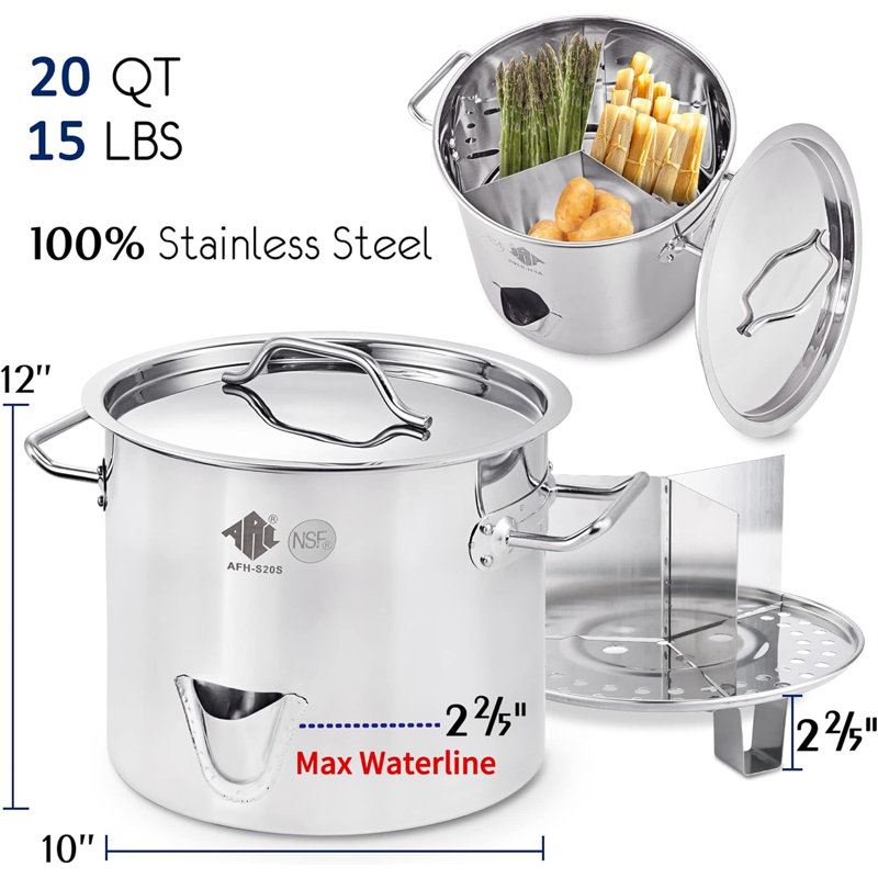 Arc 20qt Stainless Steel Steamer Pot With Propane Burner/foldable Legs For Outdoor Cooking,easy-fill Water Spout, Seafood Crab Steam With Divider And Steamer Rack (5 Gallon)