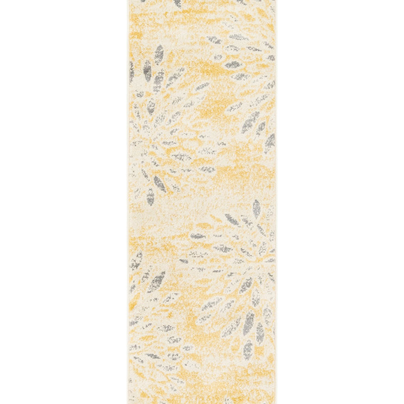 Tapis abstrait Aamia, Tapis de couloir 2 pi x 6 pi 1 po, Jaune