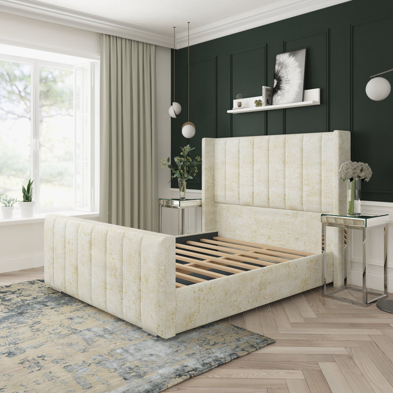 Aspen Marble Upholstered Bed Frame, Cream, Kingsize (5')