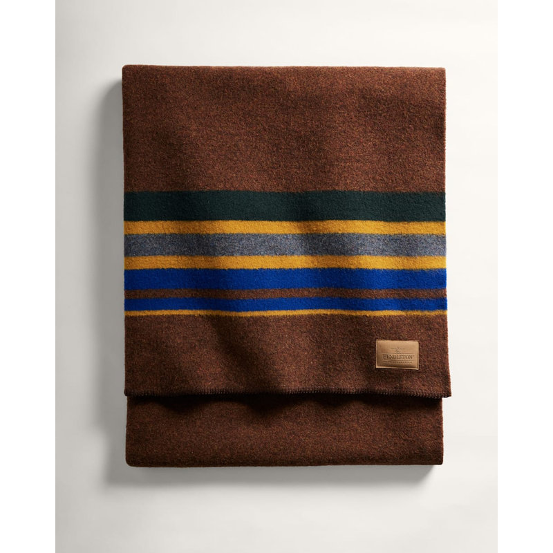 Pendleton Yakima Camp Lake Blanket with Leather Carrier, Brown/Yellow