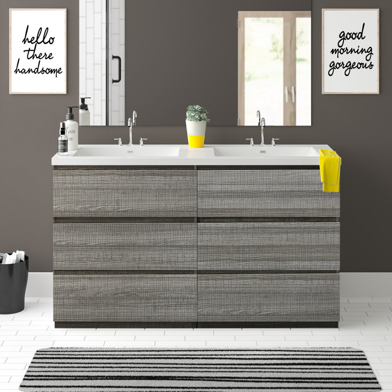 Ensemble de meuble-lavabo double 59 po Chelsei, Gris cendre très lustré