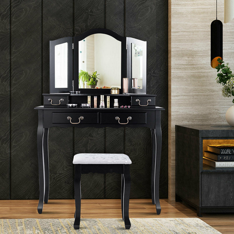 Ensemble de meuble-lavabo avec tabouret Garver, Noir