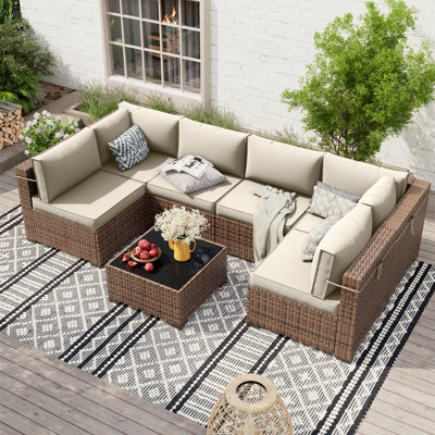Ensemble de conversation modulaire en rotin avec table basse