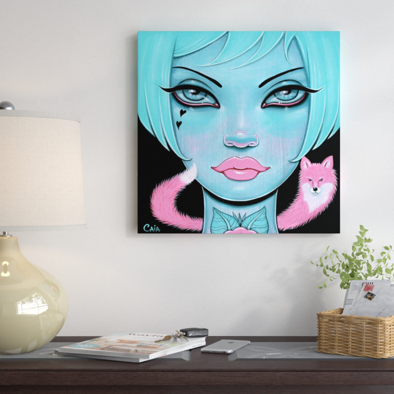 Rose fox, bleu, reproduction d’art sur toile tendue, H 18 po x l 18 po x P 1,5 po, Toile avec cadre flottant noir