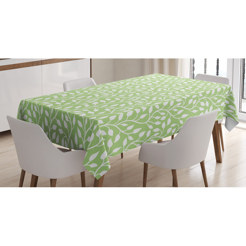 Spring Tablecloth, Modern Design Leaf Pattern Illustration Park Season Spring Trees Silhouettes, Rectangular Table Cover For Dining Room Kitchen Decor, 52" X 70", Pale Green White