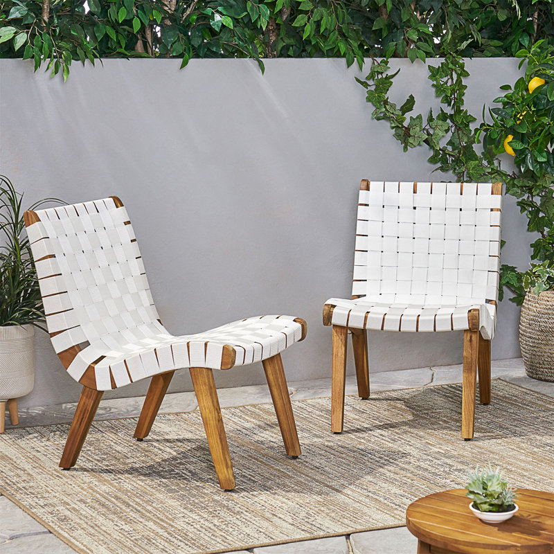Ensemble de chaise longue d'extérieur au design tout en courbes, Blanc / Brun