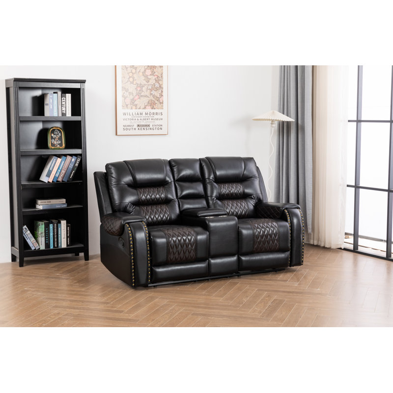 Causeuse inclinable de salon en cuir deux tons Ilyia, Similicuir brun / noir