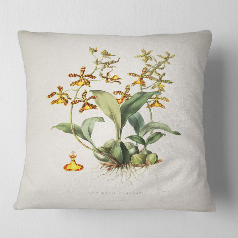 Fleur rétro I - coussin traditionnel imprimé, 16" x 16"