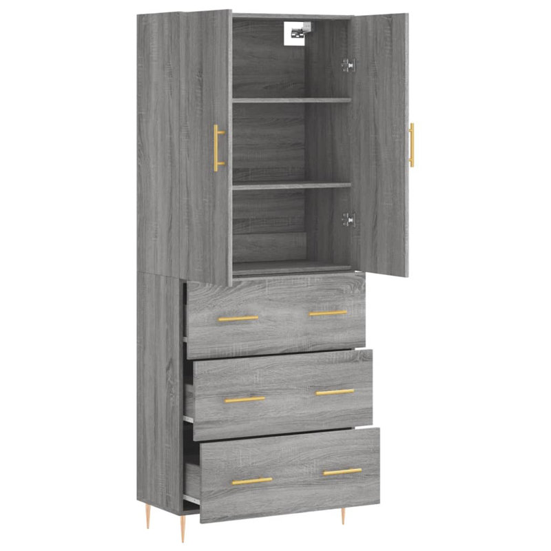 Bernoussi Highboard 69.5x34x180 cm Engineered Wood, Grey Sonoma