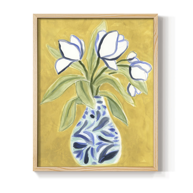 Vase de tulipes I, reproduction encadrée - bois massif, H 11 po x l 9 po, Naturel