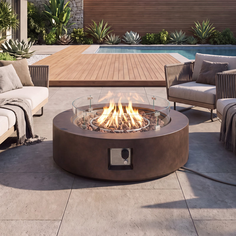Langport Concrete Propane Fire Pit Table, Dark Bronze