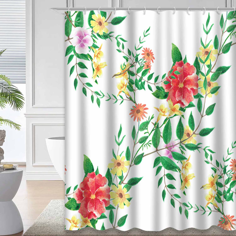 Aquarelle, feuilles, fleurs, art abstrait blanc, belle botanique avec 12 crochets, L 72 po x l 84 po