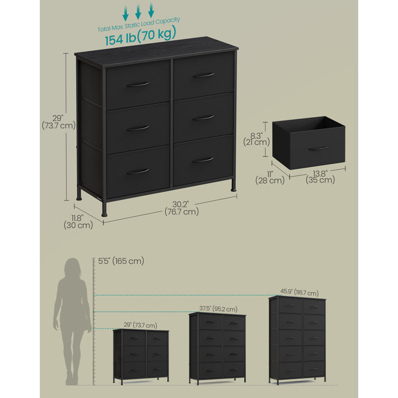 76.7cm W 6 - Drawer Chest of Drawers, Ebony Black