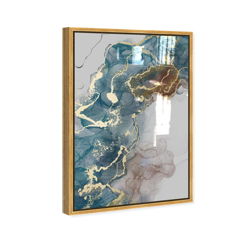 Oliver Gal Melting Flow Abstract - Leaf & Hand-Applied Glass Coat Framed Canvas Art, 55" H x 37" W, Gold
