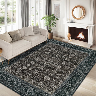 Tapis rétro à motif floral lavable, à poils courts, antidérapant et résistant aux marques pour le salon, la chambre à coucher, la salle à manger et le bureau à domicile