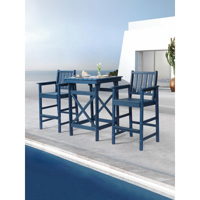 3-Piece Adirondack Chairs and Table Set, HDPE Outdoor Bar Sets, All Weather Outdoor Bar Stools Set, HDPE Adirondack Bar Height Chairs and Bar Table fo by Breakwater Bay