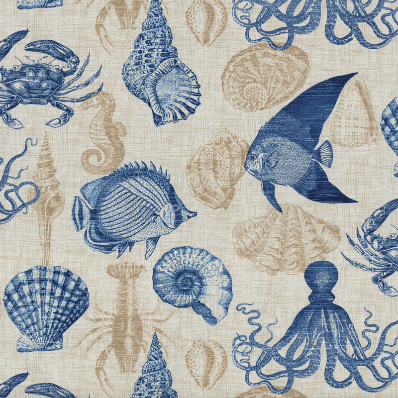Navy and Khaki Sealife Marine Square Outdoor Pillows Set