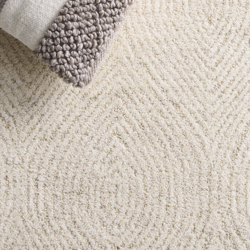 Lulubell Abstract Hand Tufted Wool Geometric Rug, Square 10', Ivory/Beige