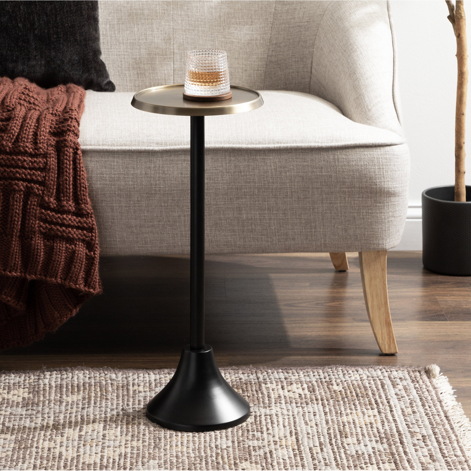 Deanna End Table, 23" H x 9" W x 9" D, Black Base/Gold Top