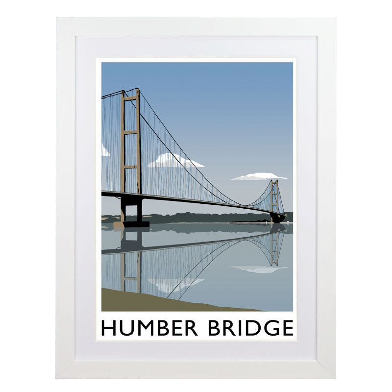 Humber Bridge by Richard O'Neil - Print, White Wood Frame, 43.5 cm H x 33.5 cm W x 2.2 cm D