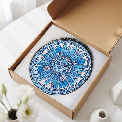 Vitrail Hibou bleu ， 12 po