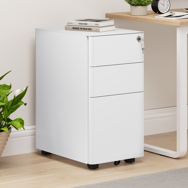 Gwendolyn 11.8'' Wide 3 -Drawer Mobile Steel File Cabinet, White/Gray